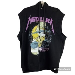 H&M Divided Metallica Black Sleeveless Hoodie Size Large